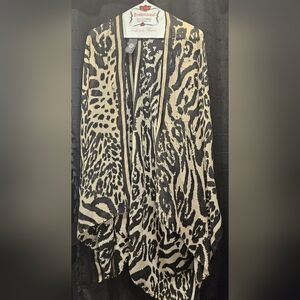 Vince Camuto Mixed Animal Print Sheer Kimono Wrap Poncho - O/S